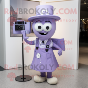 Lavender Camera mascot costume character dressed with a A-Line Dress and Pocket squares