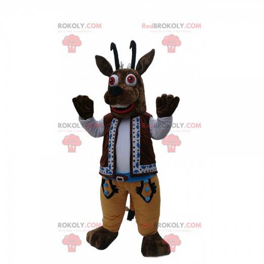 Mascotte de chamoix marron avec sa tenue traditionnelle -