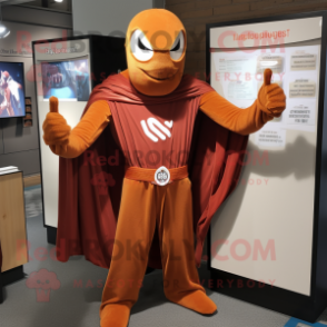 Rust Superhero mascot costume character dressed with a V-Neck Tee and Shawls