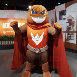 Rust Superhero mascot costume character dressed with a V-Neck Tee and Shawls