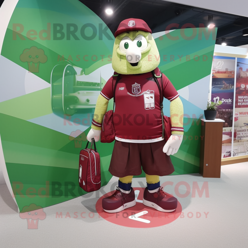 Maroon Irish Flag mascot costume character dressed with a Board Shorts and Handbags