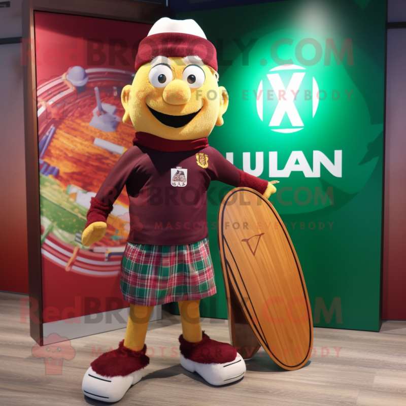 Maroon Irish Flag mascot costume character dressed with a Board Shorts and Handbags Maroon Irish Flag mascot costume character dressed with a Board Shorts and Handbags