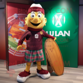 Maroon Irish Flag mascot costume character dressed with a Board Shorts and Handbags