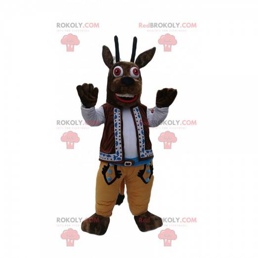 Brown chamois mascot with its traditional outfit -