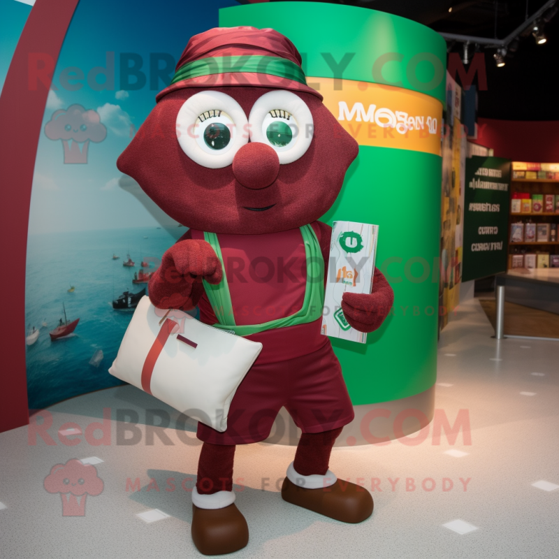 Maroon Irish Flag mascot costume character dressed with a Board Shorts and Handbags Maroon Irish Flag mascot costume character dressed with a Board Shorts and Handbags