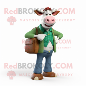 Forest Green Guernsey Cow mascot costume character dressed with a Boyfriend Jeans and Briefcases