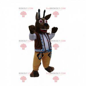 Mascotte de chamoix marron avec sa tenue traditionnelle -