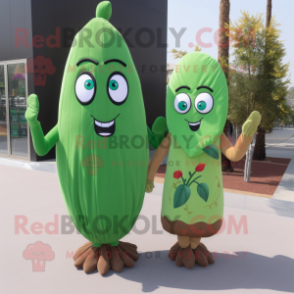 Brown Green Bean mascot costume character dressed with a Sheath Dress and Hairpins