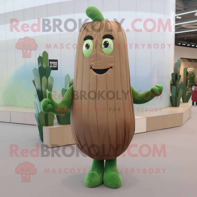 Brown Green Bean mascot costume character dressed with a Sheath Dress and Hairpins