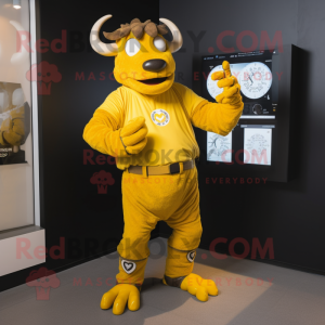 Gul Minotaur maskot kostym...