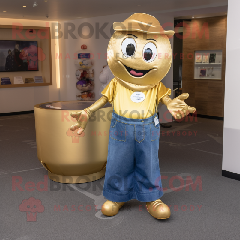 Gold Plate Spinner mascot costume character dressed with a Mom Jeans and Tote bags