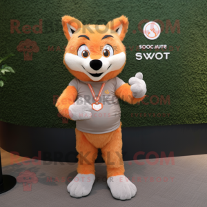 Orange Say Wolf mascot costume character dressed with a Cardigan and Smartwatches