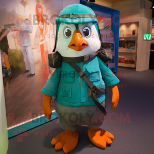 Teal Penguin mascot costume character dressed with a Cargo Pants and Wraps
