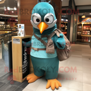 Teal Penguin mascot costume character dressed with a Cargo Pants and Wraps