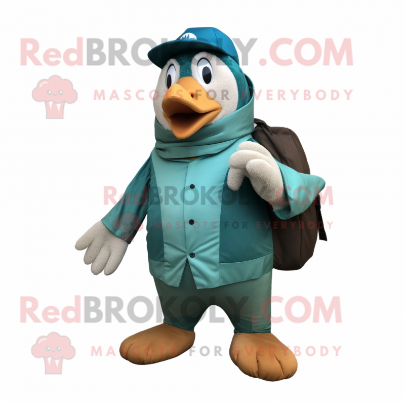 Teal Penguin mascot costume character dressed with a Cargo Pants and Wraps