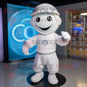 White Plate Spinner mascot costume character dressed with a Playsuit and Caps
