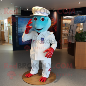 White Lobster mascot costume character dressed with a Bermuda Shorts and Hats