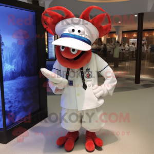 White Lobster mascot costume character dressed with a Bermuda Shorts and Hats