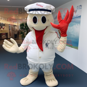 White Lobster mascot costume character dressed with a Bermuda Shorts and Hats