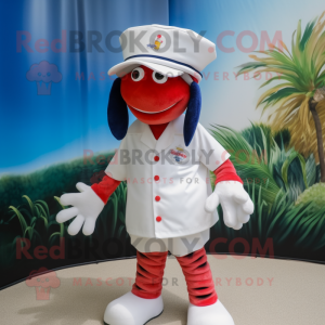 White Lobster mascot costume character dressed with a Bermuda Shorts and Hats