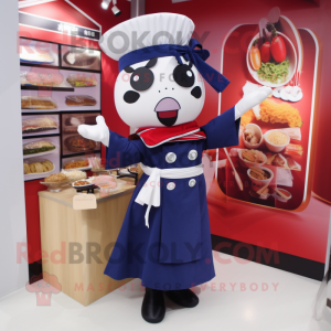 Navy Ramen mascot costume character dressed with a Midi Dress and Handbags