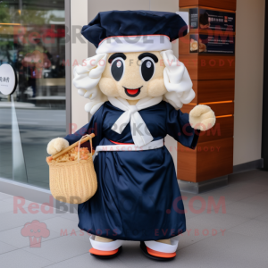 Navy Ramen mascot costume character dressed with a Midi Dress and Handbags