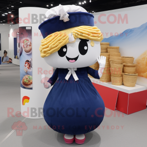 Navy Ramen mascot costume character dressed with a Midi Dress and Handbags