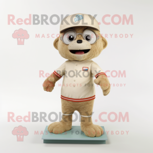 Beige Television mascot costume character dressed with a Rash Guard and Beanies