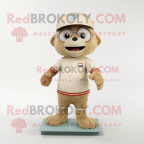 Beige Television mascot costume character dressed with a Rash Guard and Beanies