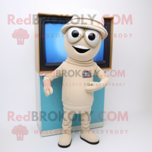 Beige TV maskot kostym...