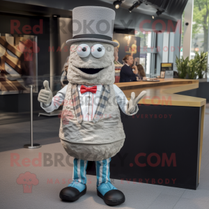 Silver Burgers mascot costume character dressed with a Waistcoat and Ties