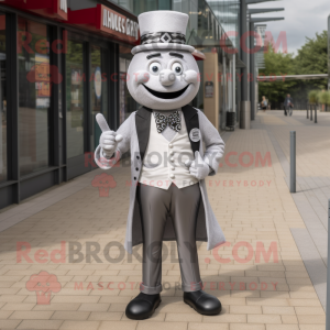 Silver Burgers mascot costume character dressed with a Waistcoat and Ties