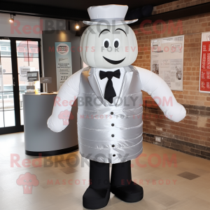 Silver Burgers mascot costume character dressed with a Waistcoat and Ties