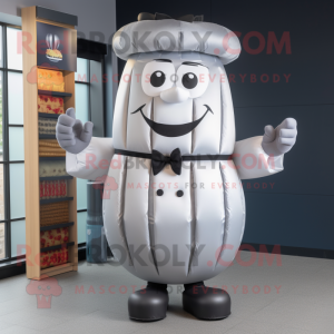 Silver Burgers mascot costume character dressed with a Waistcoat and Ties