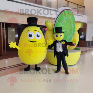 Lemon Yellow Watermelon mascot costume character dressed with a Tuxedo and Bracelet watches