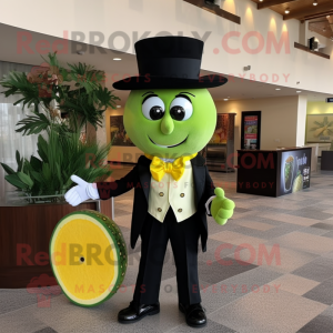 Lemon Yellow Watermelon mascot costume character dressed with a Tuxedo and Bracelet watches