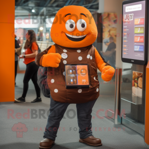 Orange Chocolate Bars mascot costume character dressed with a Jeans and Digital watches