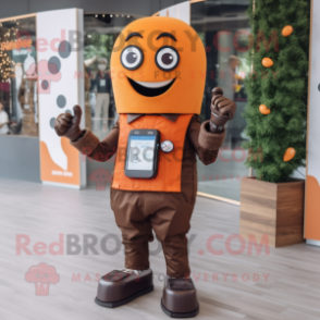 Orange Chocolate Bars mascot costume character dressed with a Jeans and Digital watches