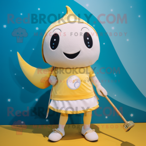 Gold Narwhal mascot costume character dressed with a Mini Skirt and Shoe laces