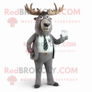 Gray Elk mascot costume character dressed with a Trousers and Ties