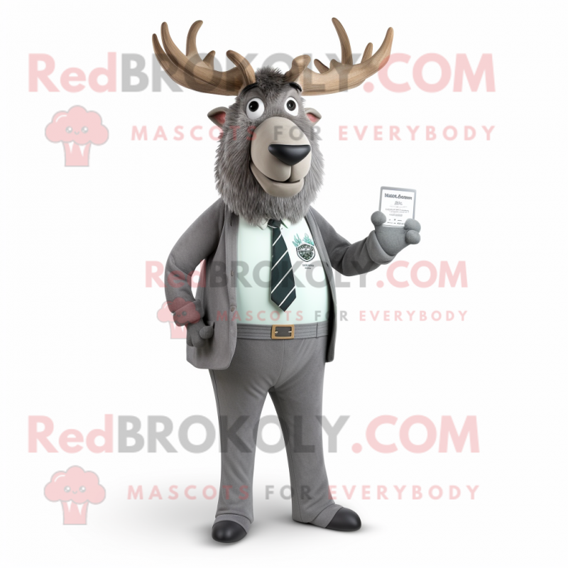 Gray Elk mascot costume character dressed with a Trousers and Ties Gray Elk mascot costume character dressed with a Trousers and Ties