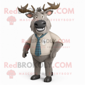 Gray Elk mascot costume character dressed with a Trousers and Ties