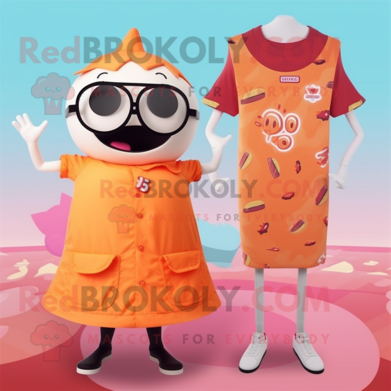 Peach Bbq Ribs mascot costume character dressed with a One-Piece Swimsuit and Ties