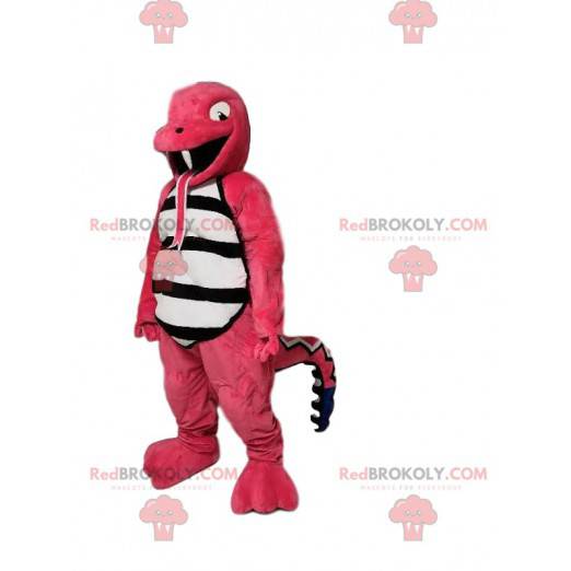 Mascotte de lézard rose amusant. Costume de lézard -