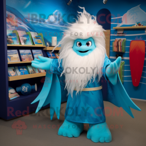 Cyan Wizard maskot kostume...