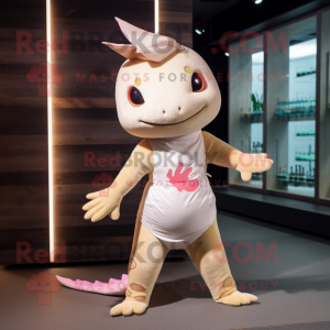 Beige Axolotls mascot costume character dressed with a Yoga Pants and Wraps
