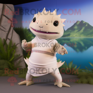 Beige Axolotls mascot costume character dressed with a Yoga Pants and Wraps