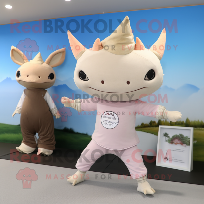 Beige Axolotls mascot costume character dressed with a Yoga Pants and Wraps Beige Axolotls mascot costume character dressed with a Yoga Pants and Wraps
