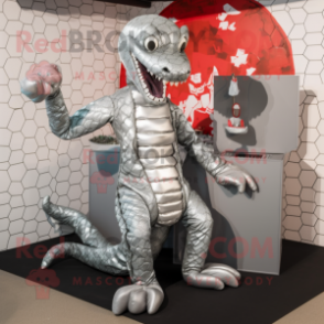 Silver Hydra mascot costume character dressed with a Playsuit and Wallets