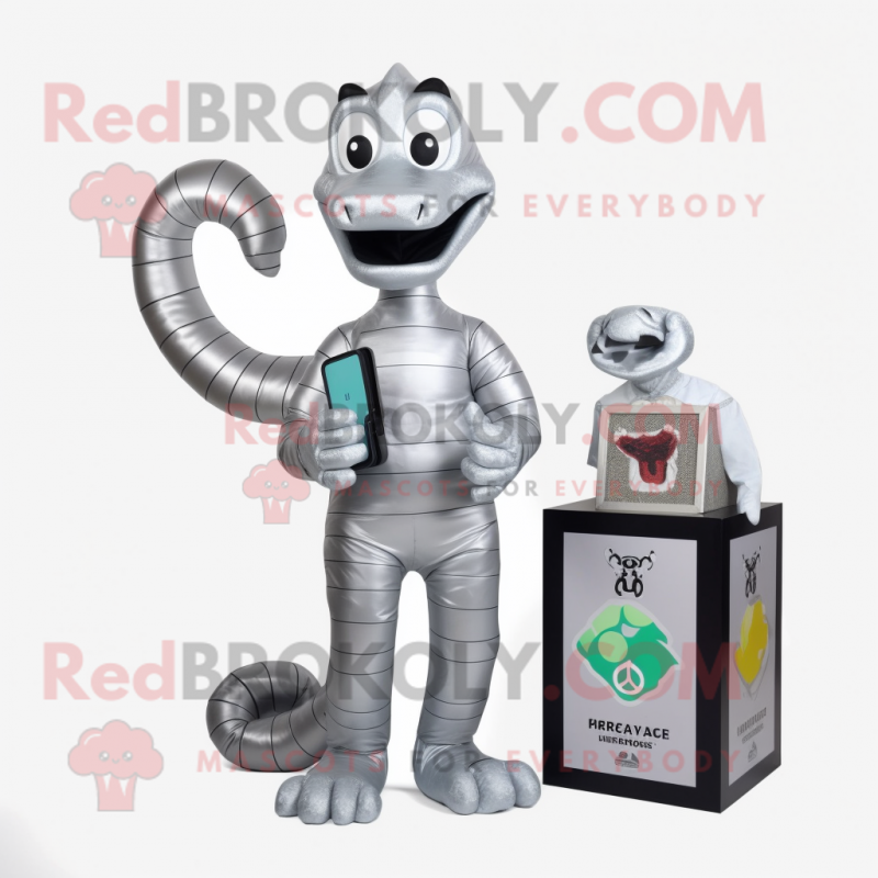 Silver Hydra mascot costume character dressed with a Playsuit and Wallets